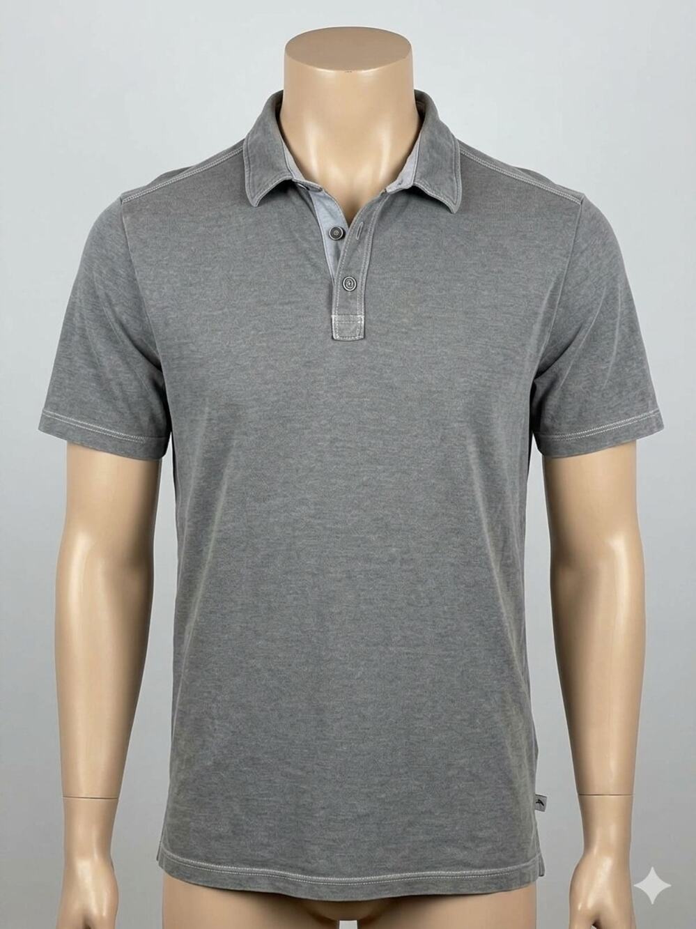 Tommy Bahama Men's Polo Shirt Size L Large Gray Vintage Wash Contrast  Sailfish